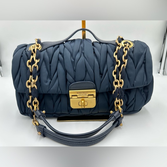 Nina Ricci Handbags - Nina Ricci Midnight Blue Braided Shoulder Bag